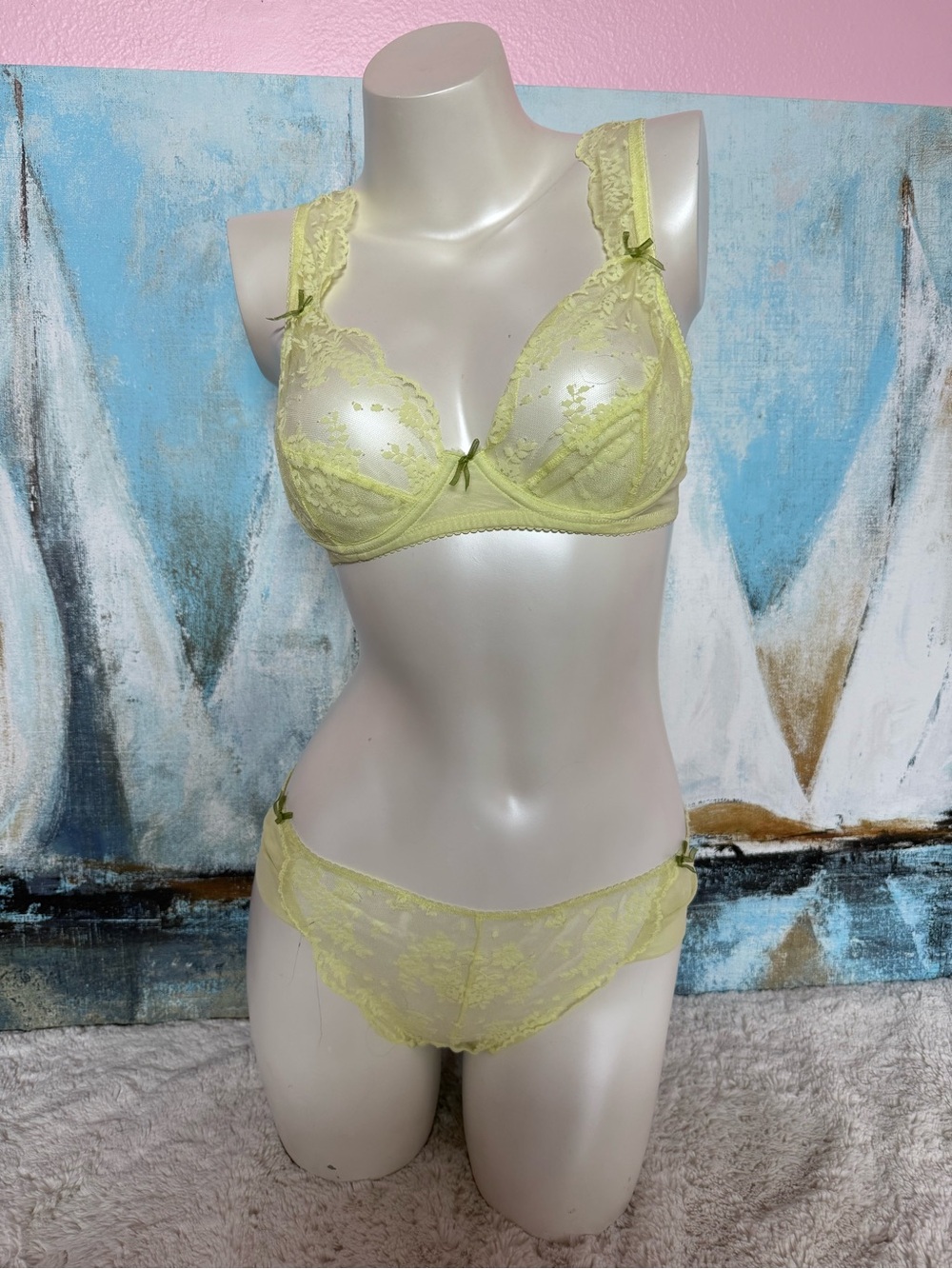 Adore Me Sheer Lace Underwire Bra & Bikini Set - Lemon Yellow